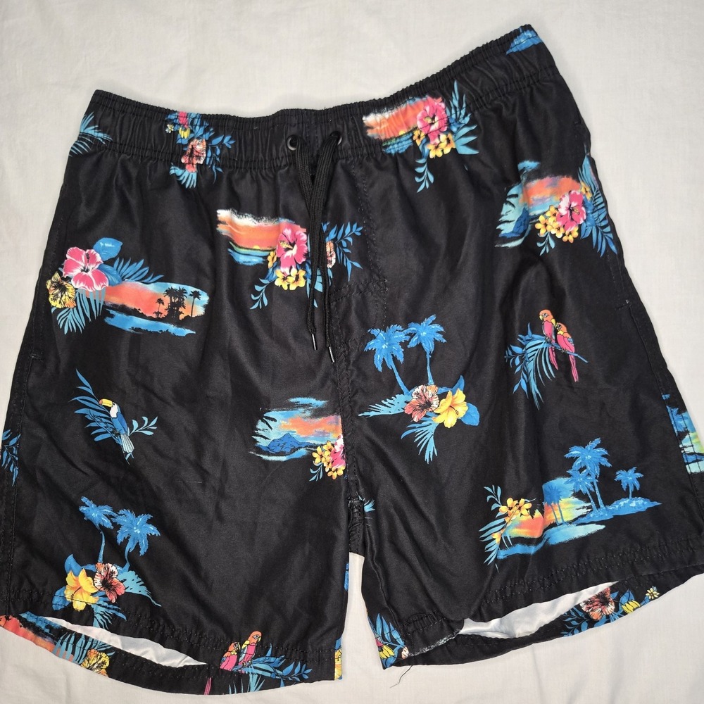 Burnside Swim Trunks Large Elastic Waist Measures 28"Hawaiian Print Mesh Lined